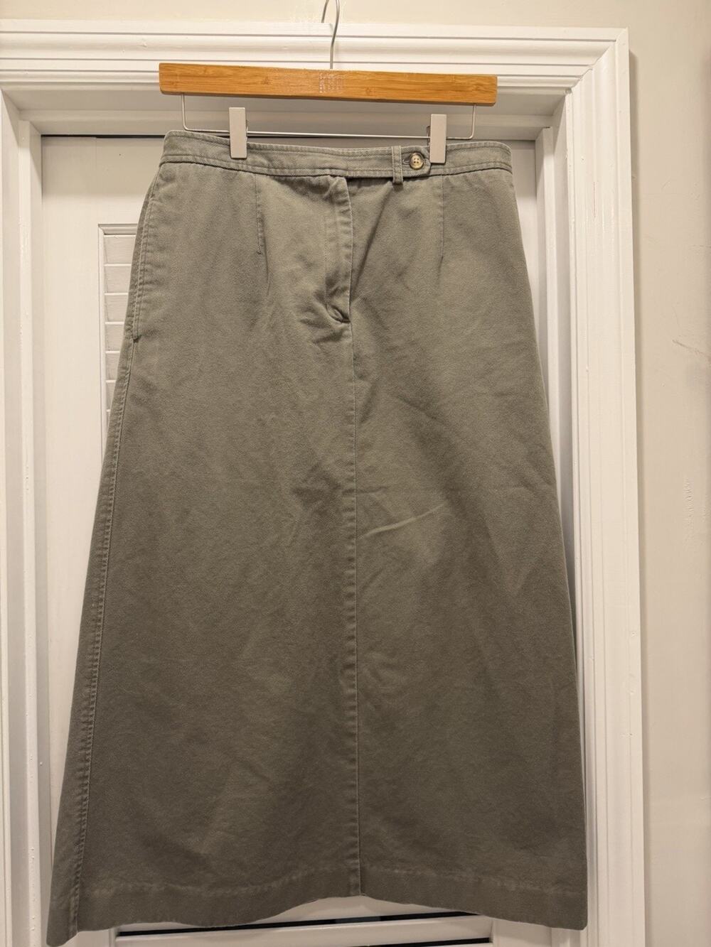 Vintage 90s Talbots Petites Skirt 10P Olive Green Cotton Long A Line Preppy